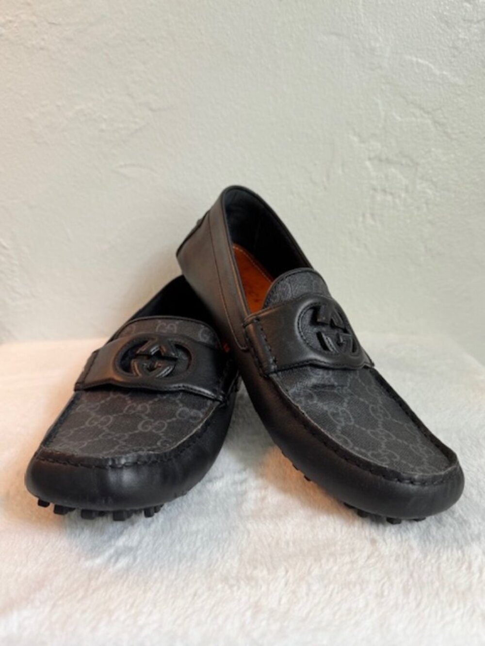 Gucci Men’s Black GG Canvas Interlocking G Driver Loafers Size 7 1/2